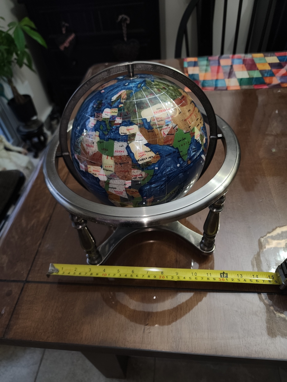 Decorative World Globe in Metal Stand With Compass - Blue & Green